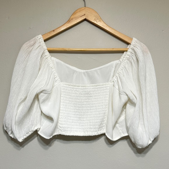 Abercrombie & Fitch Crop Peasant Blouse Women L Puff Sleeve Cottagecore Feminine - Picture 3 of 9